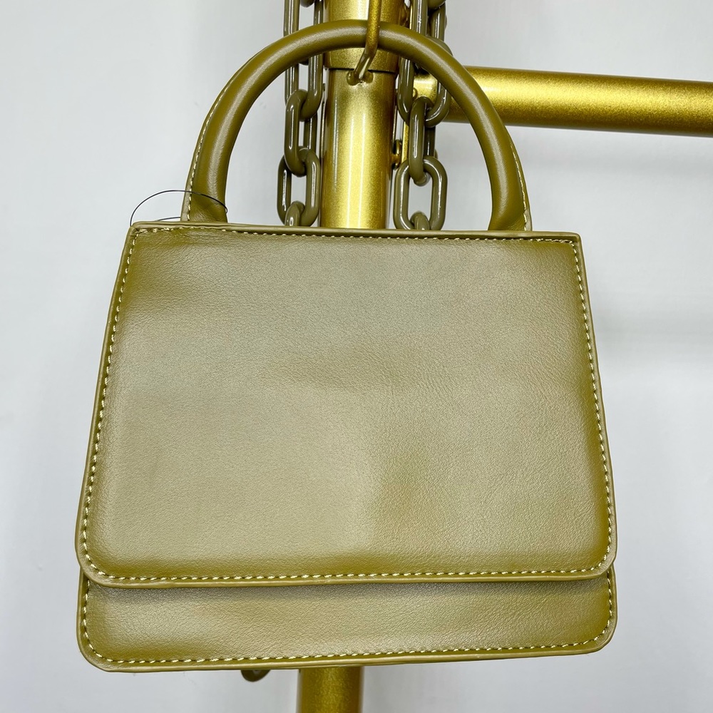 Top Handle Faux Leather Clutch W/ Chain Link(Olive